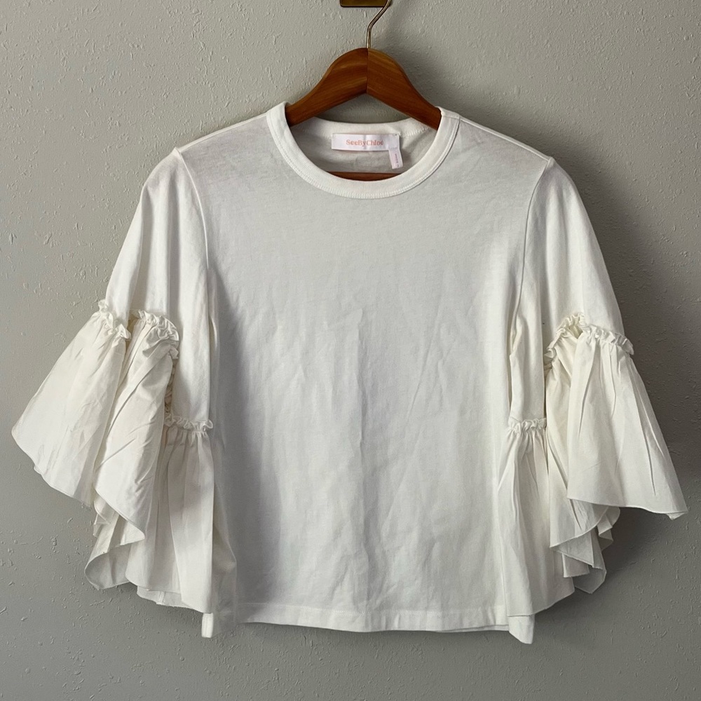 SeeByChloe White Flare Sleeve Blouse Size XS - Picture 9 of 9